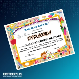 Editable Mexico Emiliano Zapata Center Bilingual Preschool Diploma Page Preview - EditDocs