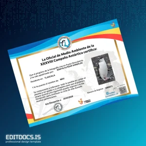 Editable Mexico Environmental Official Certificate of the XXXVIII Antarctic Campaign Page Preview - EditDocs