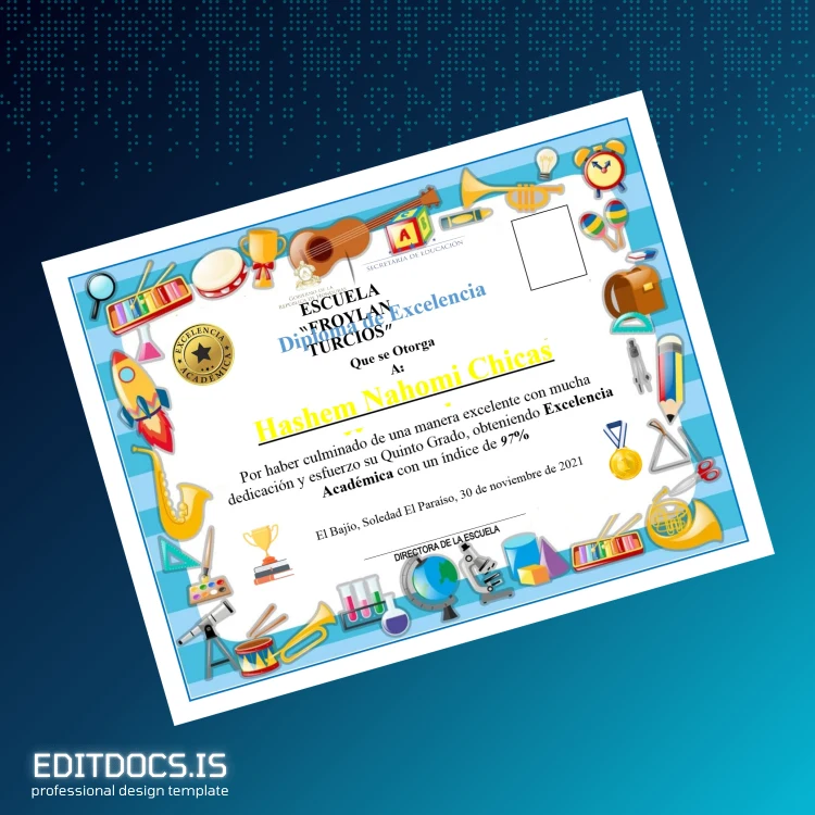 Editable Mexico Escuela Froylan Turcios Diploma of Excellence Template page 4 Page Preview - EditDocs