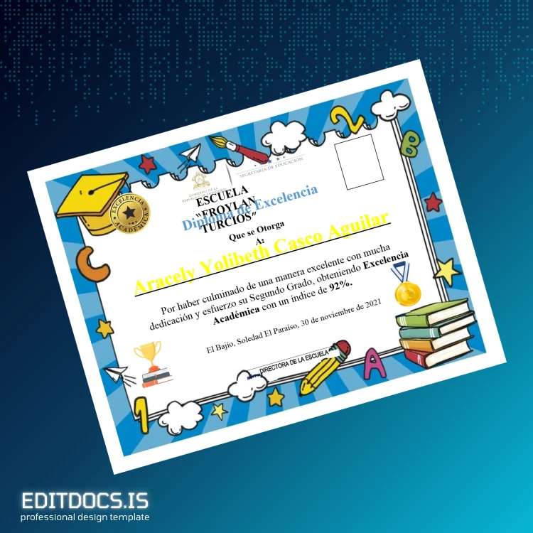 Editable Mexico Escuela Froylan Turcios Diploma of Excellence Template page 5 Page Preview - EditDocs