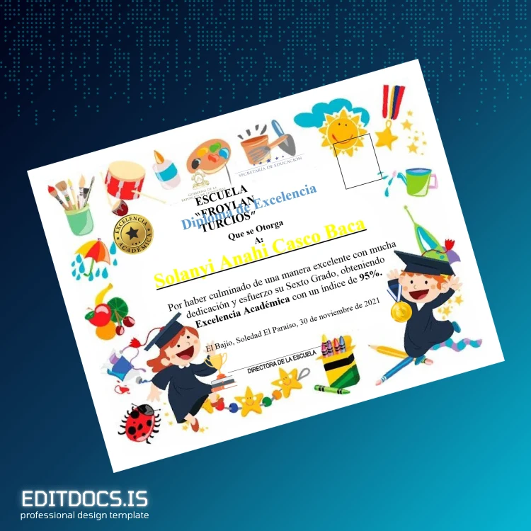 Editable Mexico Escuela Froylan Turcios Diploma of Excellence Template page 6 Page Preview - EditDocs