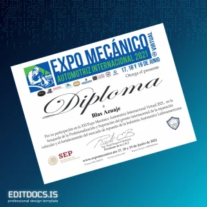 Editable Mexico Expo Mecánico Automotriz International 2021 Diploma Template Page Preview - EditDocs