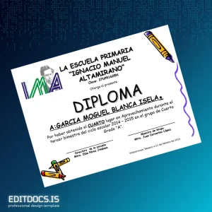Editable Mexico Ignacio Manuel Altamirano Primary School Diploma Page Preview - EditDocs