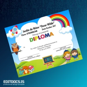 Editable Mexico Jardin de Niños _Oscar Wilde_ Preschool Diploma Template Page Preview - EditDocs