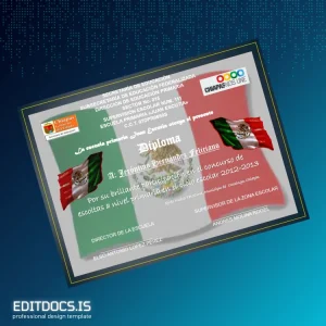 Editable Mexico Juan Escutia Primary School Diploma in Recognition Page Preview - EditDocs