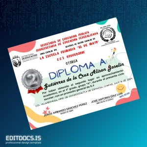 Editable Mexico La Escuela Primaria _15 de Mayo_ 4th Grade Academic Achievement Award Template Page Preview - EditDocs