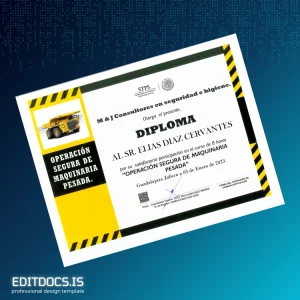 Editable Mexico M & J Consultores en Seguridad y Higiene Diploma in Heavy Machinery Safety Page Preview - EditDocs