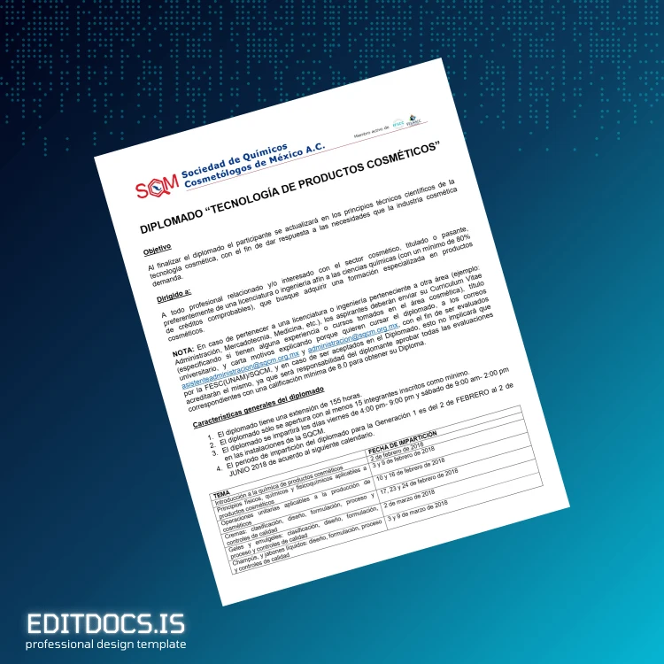Editable Mexico National Autonomous University Diploma in Cosmetic Technology Template page 2 Page Preview - EditDocs