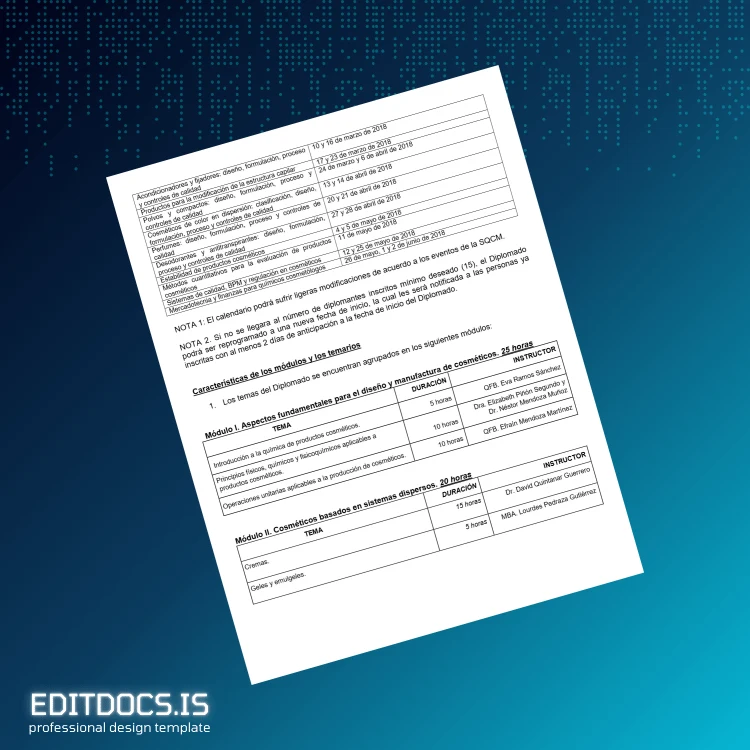 Editable Mexico National Autonomous University Diploma in Cosmetic Technology Template page 3 Page Preview - EditDocs