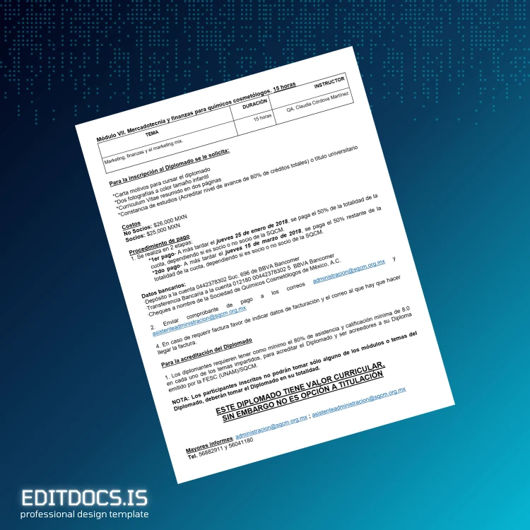 Editable Mexico National Autonomous University Diploma in Cosmetic Technology Template page 5 Page Preview - EditDocs