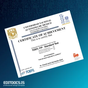 Editable Mexico National Autonomous University TOEFL Certificate Page Preview - EditDocs