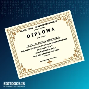 Editable Mexico School _Mariano Matamoros_ Diploma Certificate Page Preview - EditDocs
