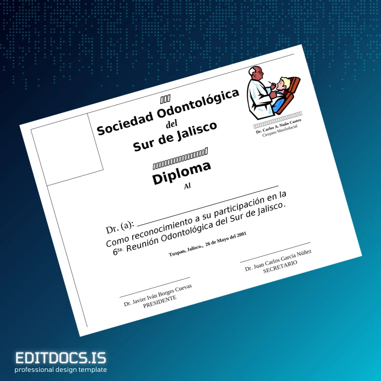 Editable Mexico Sociedad Odontológica del Sur de Jalisco Diploma Template Page Preview - EditDocs