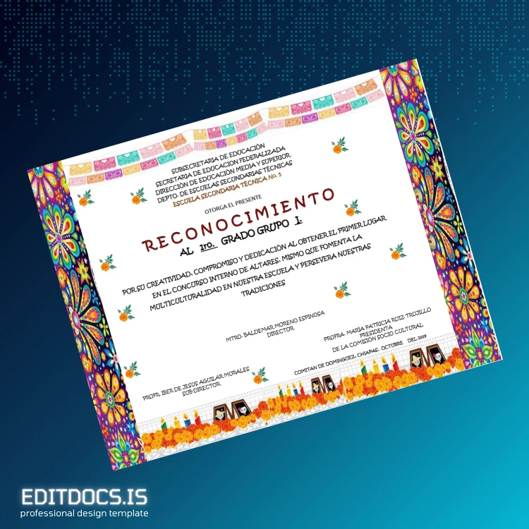 Editable Mexico Technical Secondary School No. 5 Recognition Certificate Page Preview - EditDocs