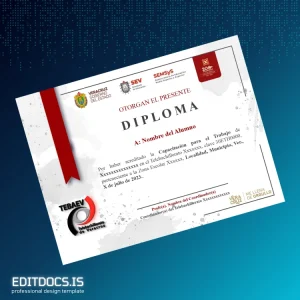 Editable Mexico Telebachillerato de Veracruz Diploma in Work Training Certificate Page Preview - EditDocs