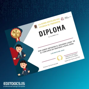 Editable Mexico Zona Escolar 022 Diploma for Second Place in Oratory Contest Template Page Preview - EditDocs