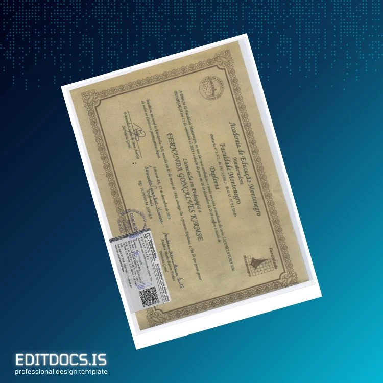 Editable Montenegro Faculty of Education Pedagogy Diploma Page Preview - EditDocs