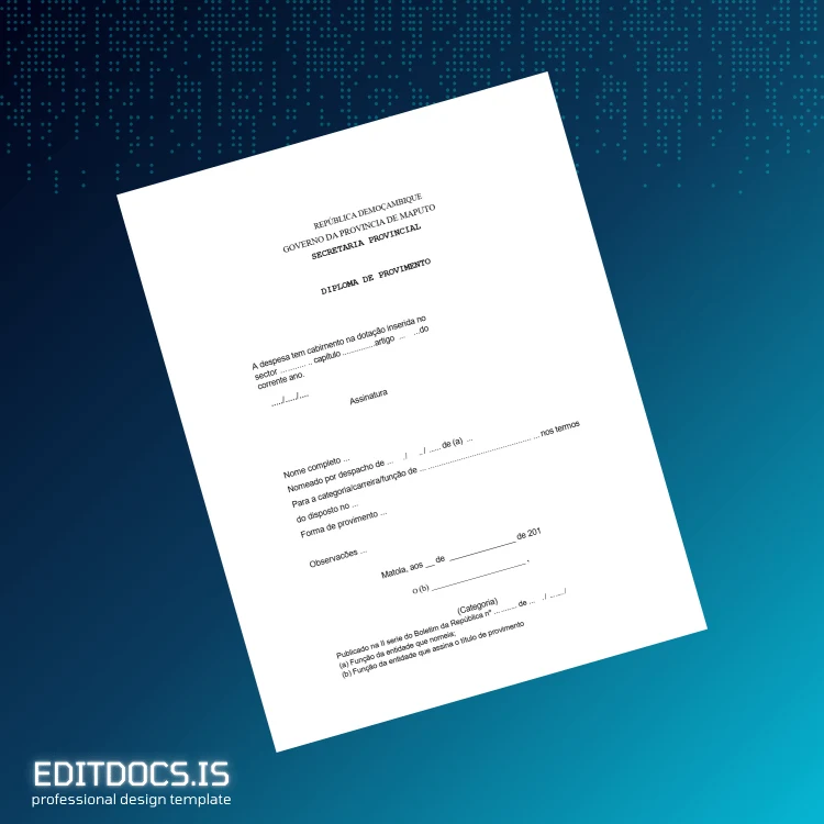 Editable Mozambique Provincial Government Diploma Certificate Page Preview - EditDocs