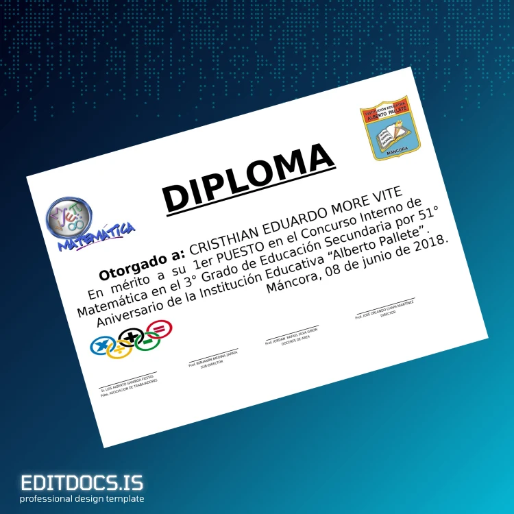 Editable Peru Alberto Pallete Institution Diploma Page Preview - EditDocs