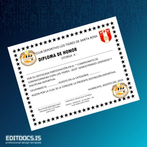 Editable Peru Club Deportivo Los Tigres de Santa Rosa Honor Diploma Template Page Preview - EditDocs