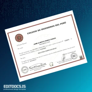 Editable Peru Colegio de Ingenieros del Perú Ingeniero Civil Diploma Page Preview - EditDocs