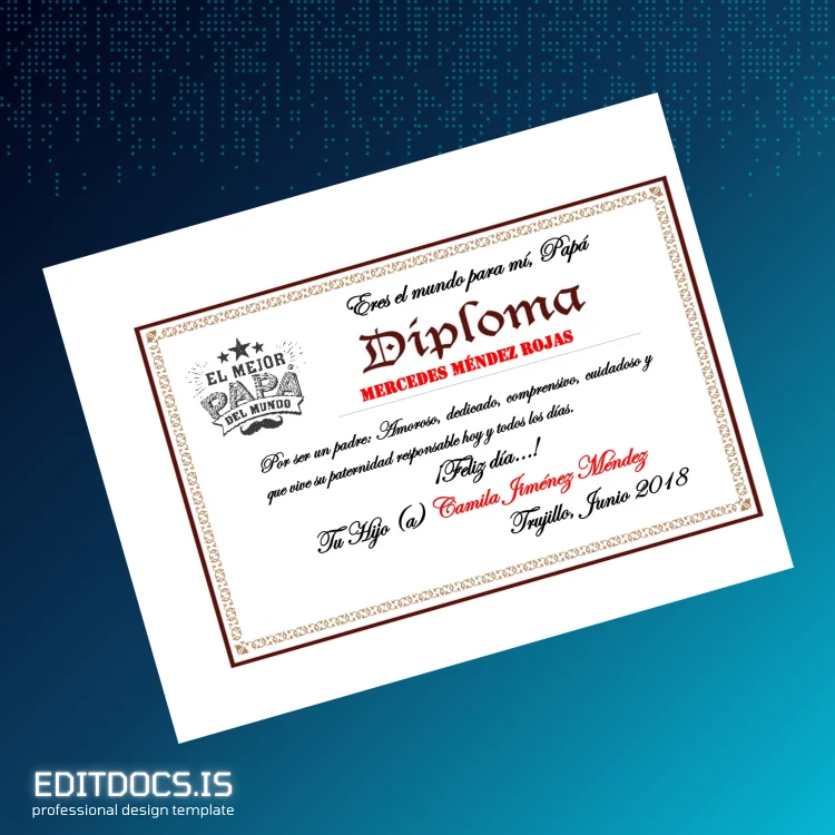 Editable Peru Diploma for Father Certificate Page Preview - EditDocs