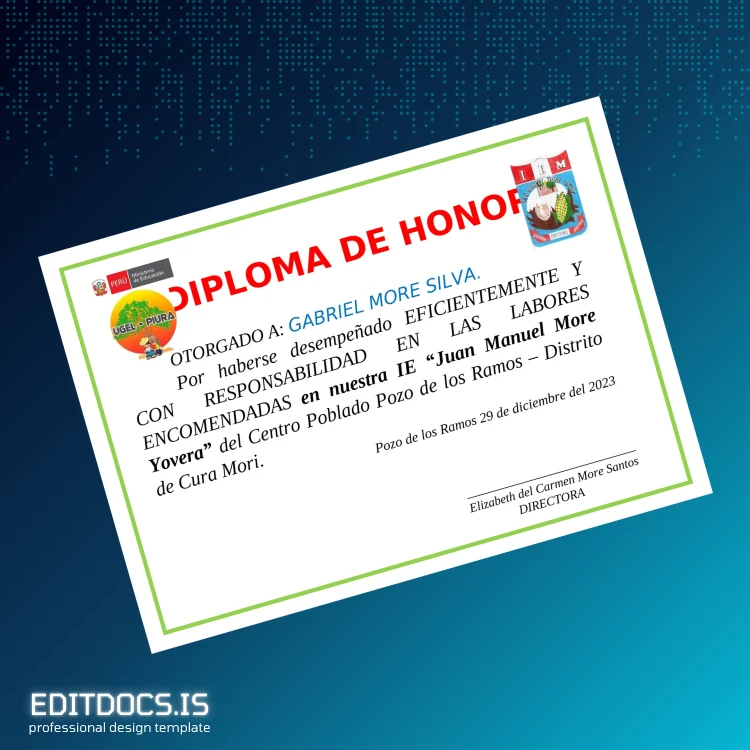 Editable Peru Diploma of Honor Template Page Preview - EditDocs