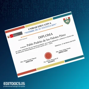 Editable Peru Educational Institution Diploma for Completion of Fifth Year of General Basic Education Page Preview - EditDocs