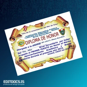Editable Peru Educational Institution _Carlos Ch Hiraoka_ High School Diploma Template Page Preview - EditDocs