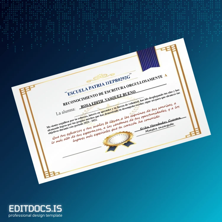 Editable Peru Escuela Patria Academic Achievement Recognition Certificate Page Preview - EditDocs