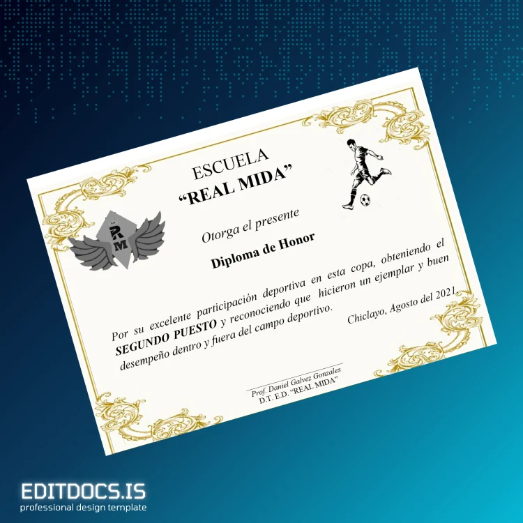 Editable Peru Escuela _Real Mida_ Diploma of Honor Template page 2 Page Preview - EditDocs