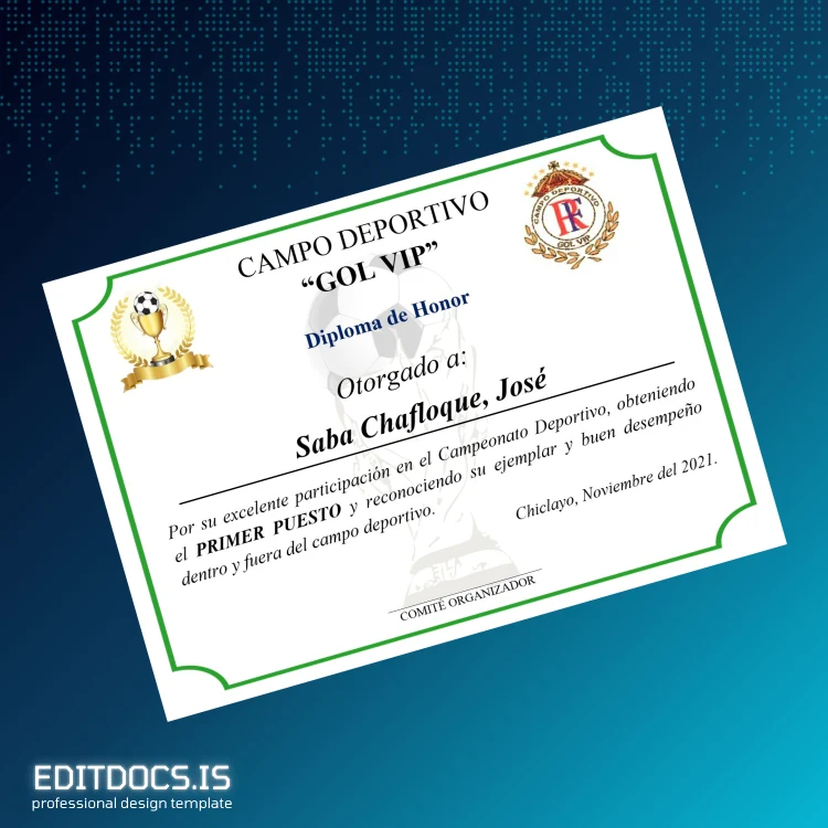 Editable Peru Escuela _Real Mida_ Diploma of Honor Template Page Preview - EditDocs