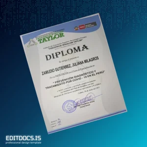 Editable Peru Frederick Winslow Taylor Institute Diploma in Prevention Diagnosis and Treatment for COVID-19 Page Preview - EditDocs