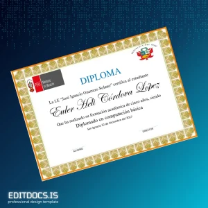 Editable Peru I.E _José Ignacio Guerrero Solano_ Diploma in Basic Computing Page Preview - EditDocs