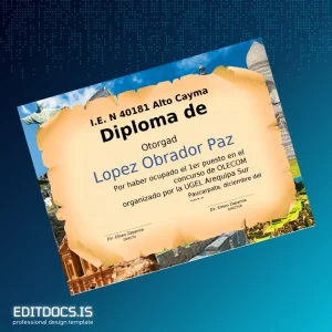 Editable Peru I.E. N 40181 Alto Cayma Diploma Template Page Preview - EditDocs