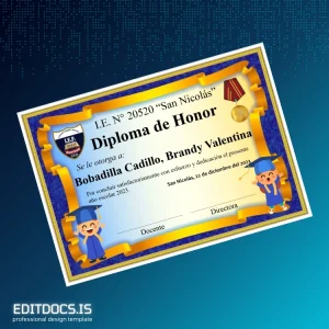 Editable Peru I.E. N° 20520 _San Nicolás_ Honor Diploma Page Preview - EditDocs