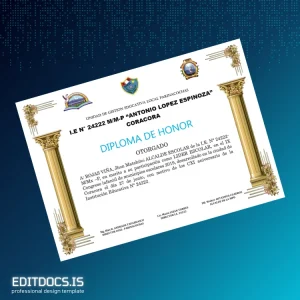 Editable Peru I.E. N° 24222 M_M-P _Antonio Lopez Espinoza_ Diploma of Honor Template Page Preview - EditDocs