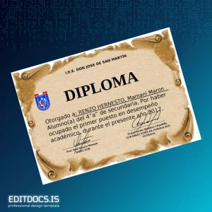 Editable Peru I.E.E. Don Jose de San Martin High School Diploma Page Preview - EditDocs