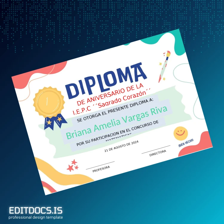 Editable Peru I.E.P.C. Sagrado Corazón Diploma Template Page Preview - EditDocs