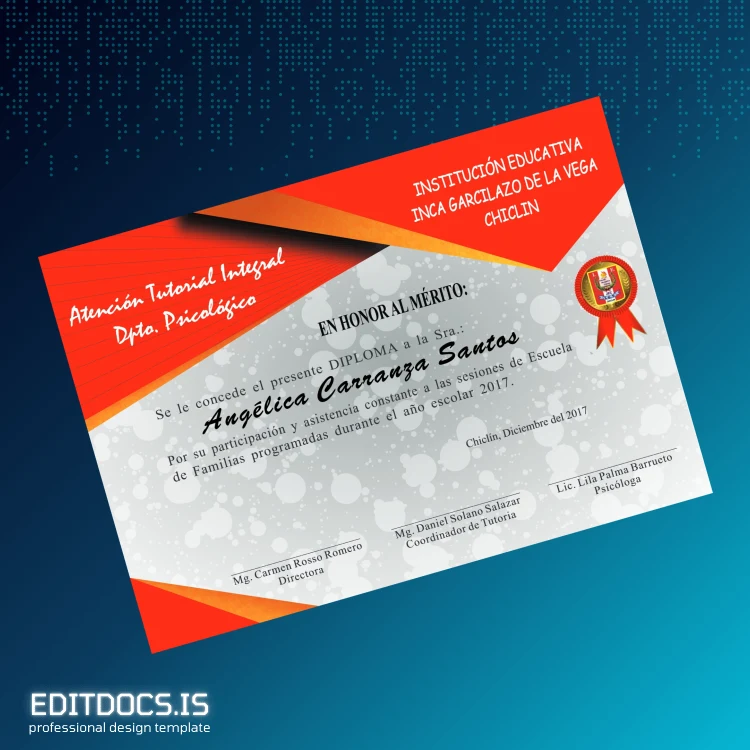 Editable Peru Inca Garcilazo de la Vega Diploma Certificate Page Preview - EditDocs