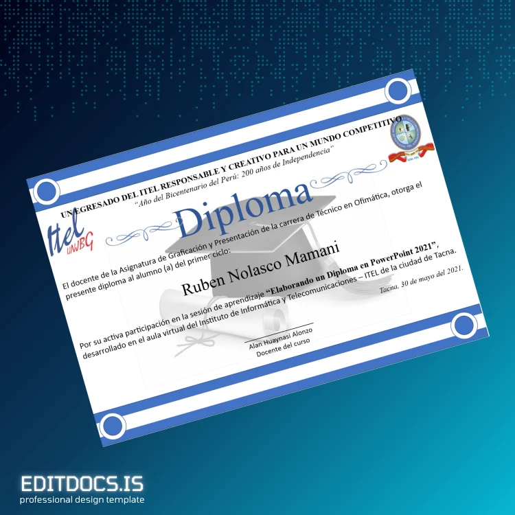 Editable Peru Institute of Informatics and Telecommunications Diploma Template Page Preview - EditDocs