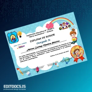 Editable Peru Institution Educativa Nº 15285-C María Auxiliadora Honor Diploma Page Preview - EditDocs