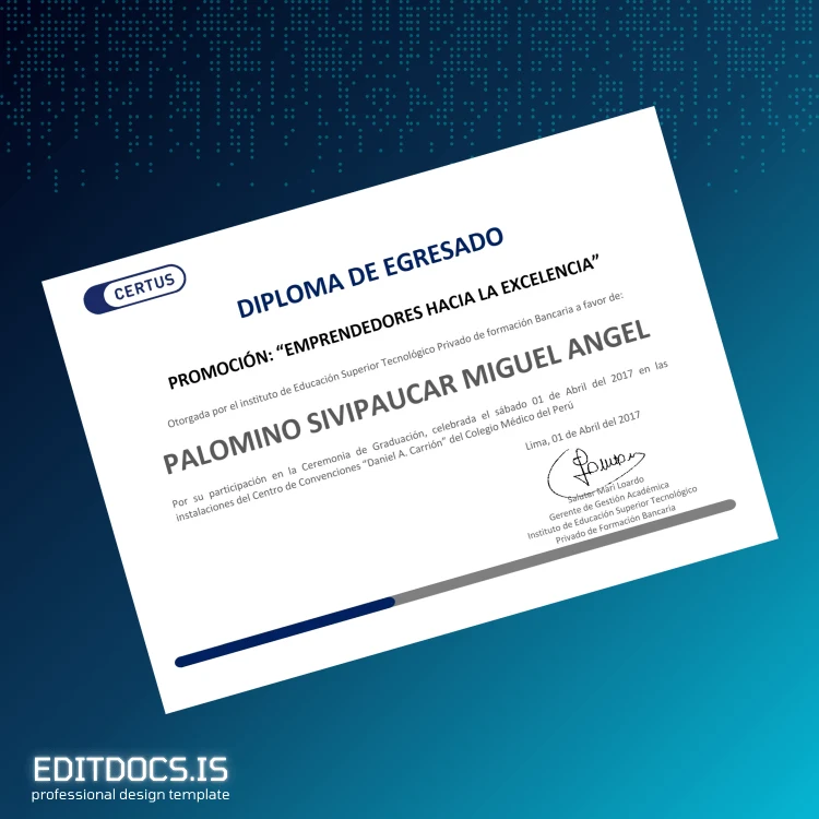 Editable Peru Instituto de Educación Superior Tecnológico Privado de Formación Bancaria Diploma of Graduate Page Preview - EditDocs