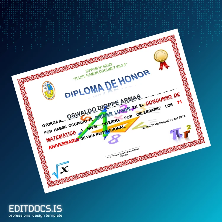 Editable Peru Jepps N° 60522 Diploma of Honor Template Page Preview - EditDocs