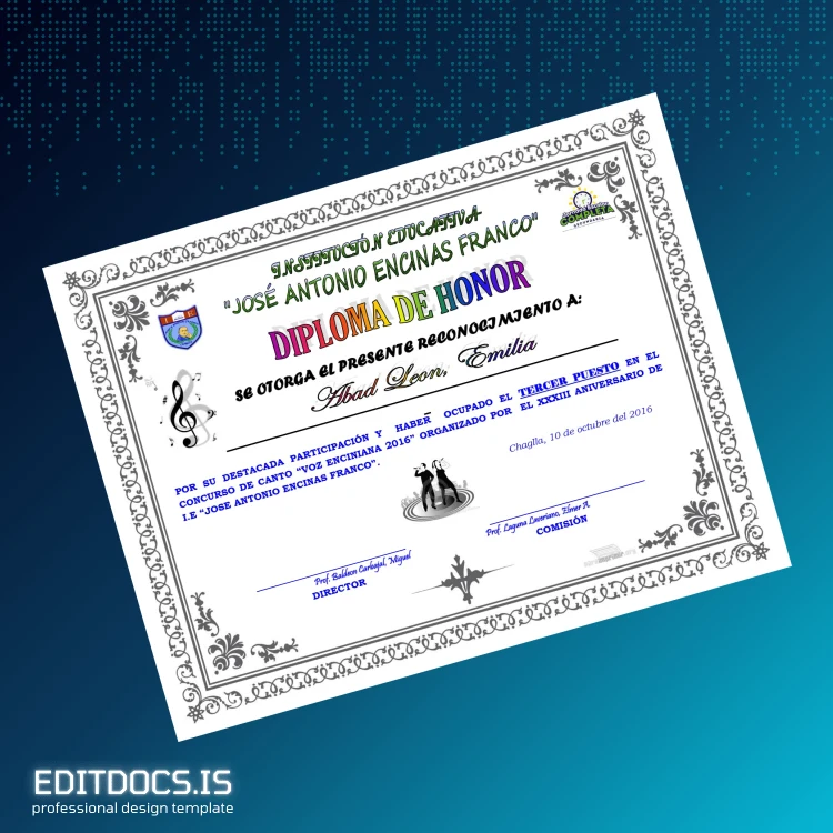 Editable Peru Jose Antonio Encinas Franco Honor Diploma Template Page Preview - EditDocs