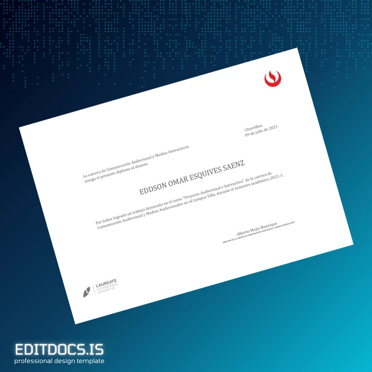 Editable Peru Laureate International Universities Diploma in Audiovisual Communication Page Preview - EditDocs