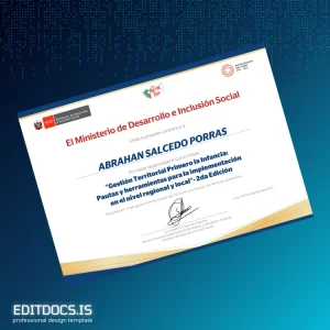 Editable Peru Ministry of Development and Social Inclusion Completion Certificate in Territorial Management for Children Page Preview - EditDocs