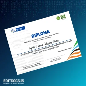 Editable Peru Regional Direction of Education Piura Diploma EUREKA 2024 Award Page Preview - EditDocs