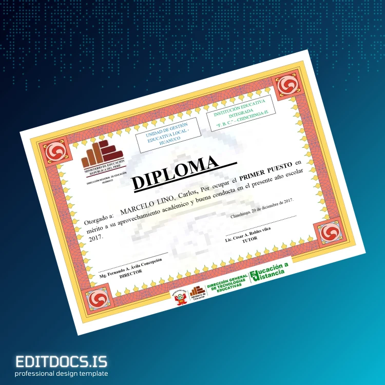 Editable Peru Uni... Diploma for Academic Achievement Template Page Preview - EditDocs