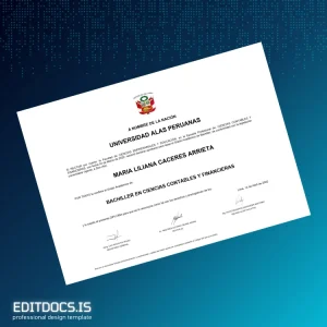 Editable Peru Universidad Alas Peruanas Bachelor of Science in Accounting and Finance Degree Certificate Page Preview - EditDocs